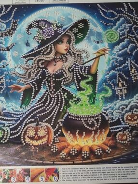 Sparkling Witch with Cauldron Diamond Art